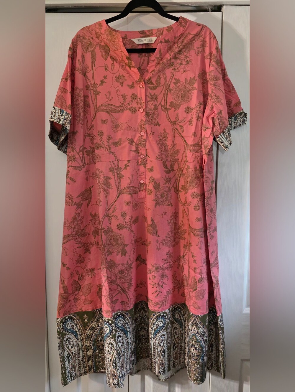 Women's Beautiful By Lawrence Zarian Pink Floral Border-Trim Dress With Belt